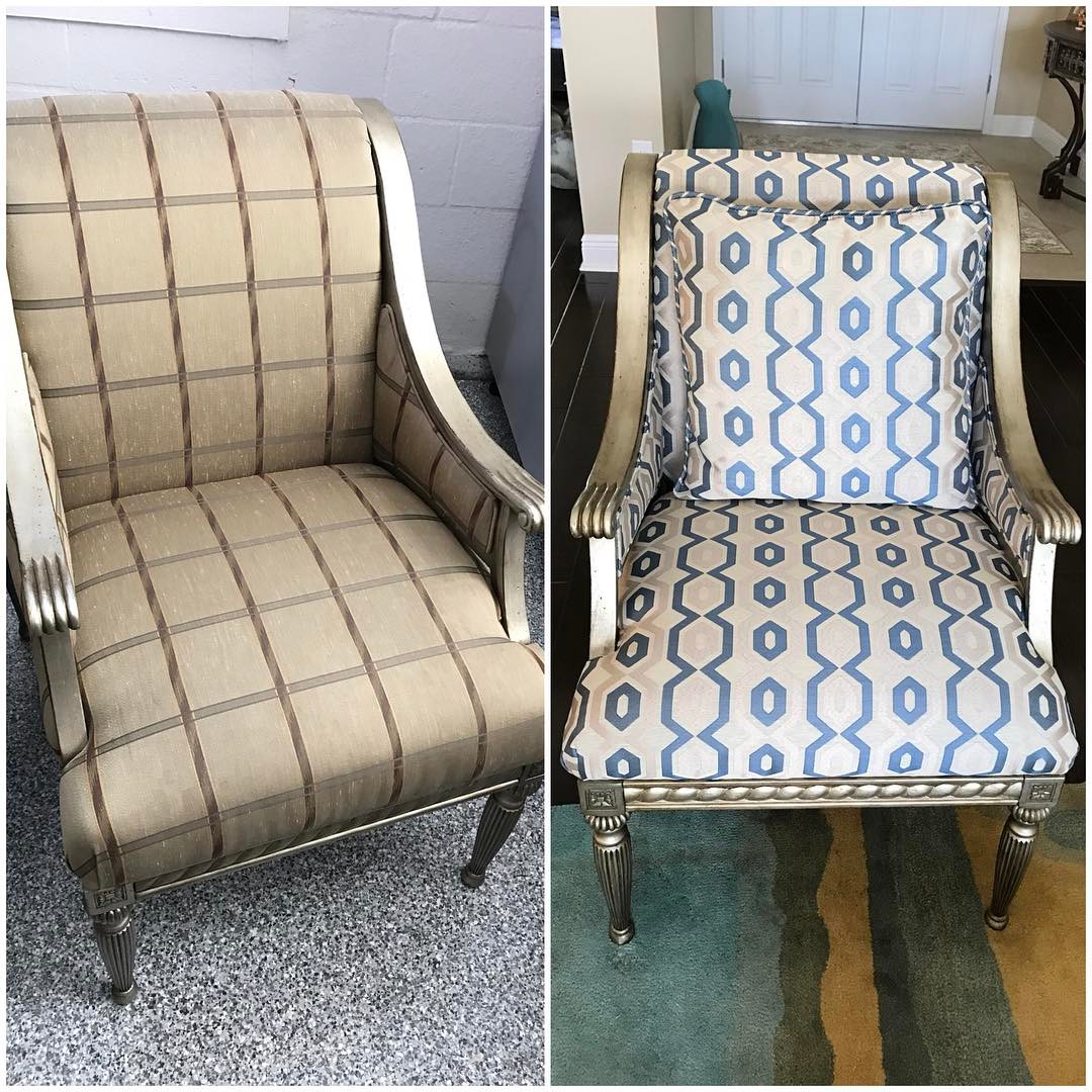 Reupholstery project. Turned out great! Added a pillow to co...